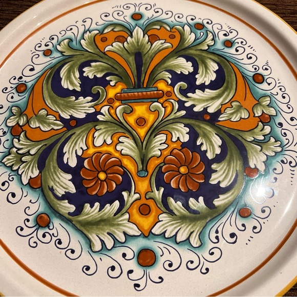 Nova Deruta Hand Painted Ceramic Serving Platter w/Handles 13.25” x 12” x 1” EUC - Picture 2 of 9